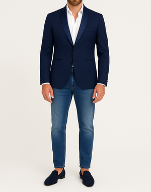 Blazer homme bleu marine col châle (veste seule)