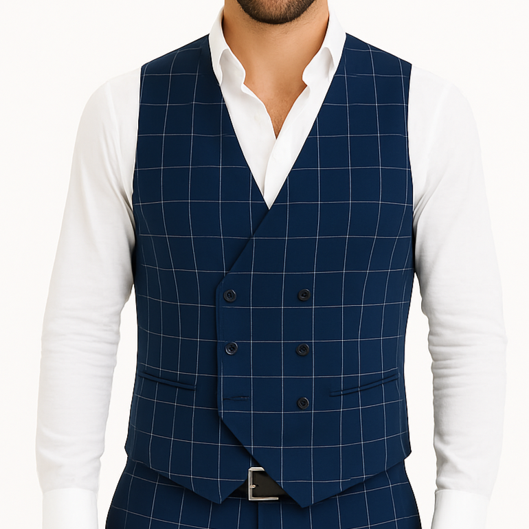 Gilet boléro bleu marine à carreaux