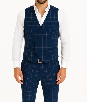 Gilet boléro bleu marine à carreaux