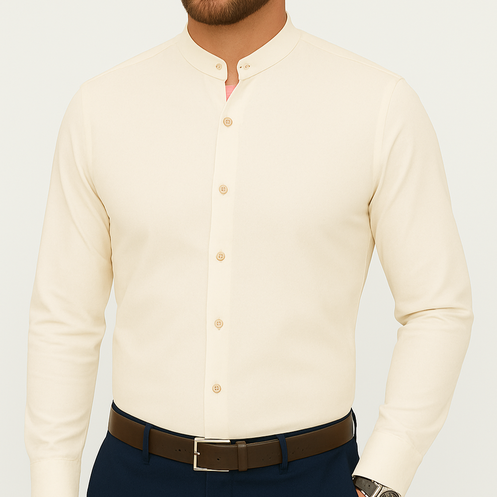 Chemise homme col mao beige