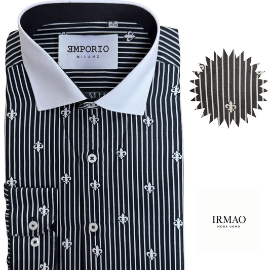 Chemise homme noir motifs fleur de Lys