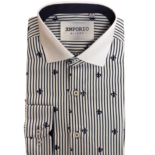 Chemise homme blanche motifs fleur de Lys