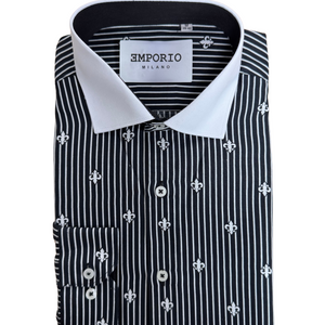 Chemise homme noir motifs fleur de Lys
