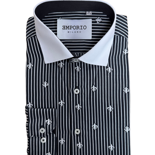 Chemise homme noir motifs fleur de Lys