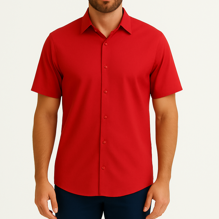 Chemise manche courte rouge unie