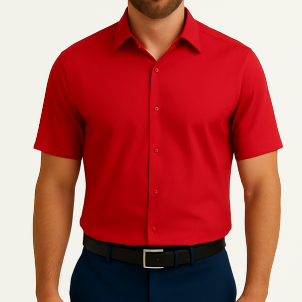 Chemise manche courte rouge unie