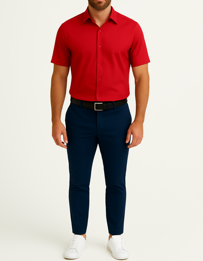 Chemise manche courte rouge unie
