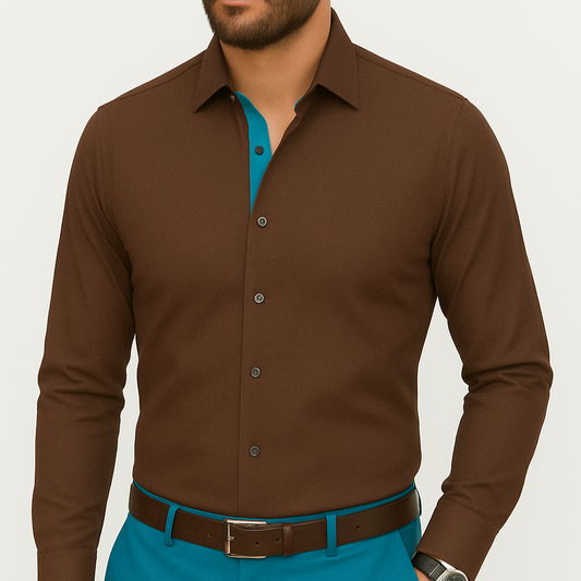 Chemise homme marron et turquoise Pietro
