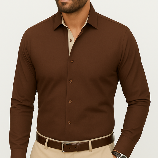 Chemise homme marron et beige Pietro