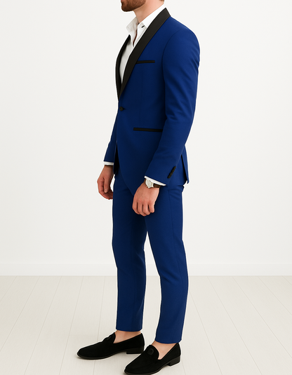 Costume homme bleu électrique col châle