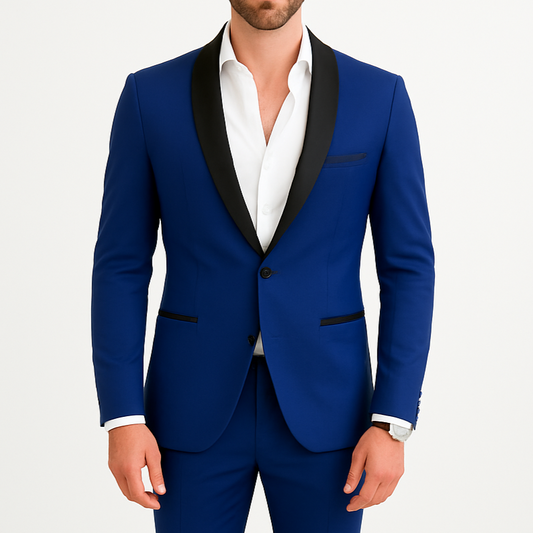 Costume homme bleu électrique col châle