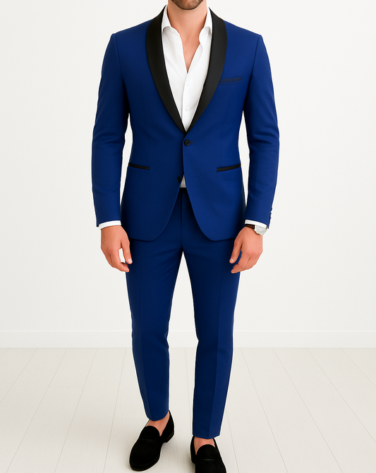Costume homme bleu électrique col châle