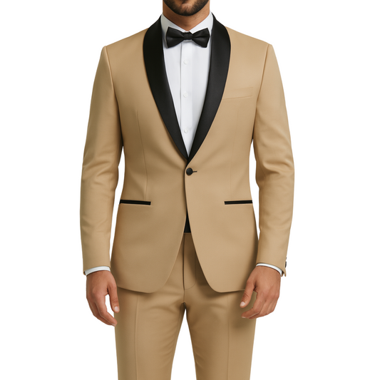 Costume homme beige col châle