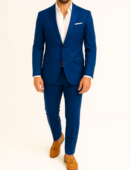 Costume homme bleu avec pochette