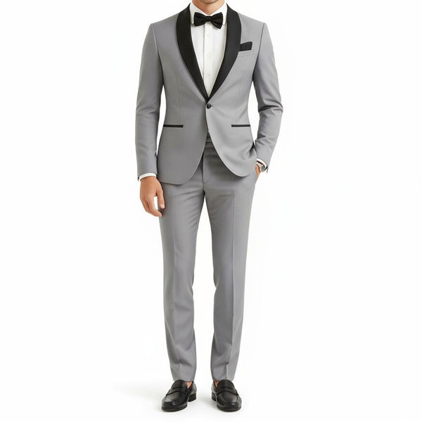 Costume homme gris col châle