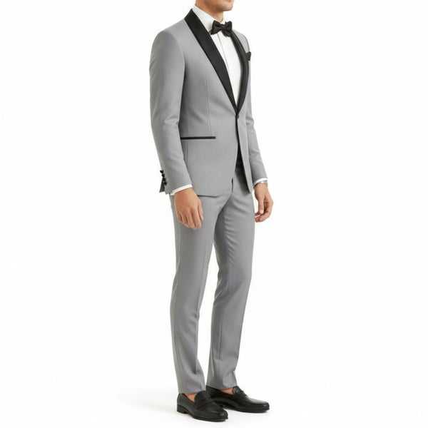Costume homme gris col châle