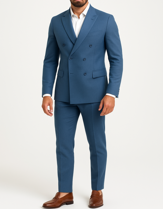 Costume homme bleu jeans croisé Mario
