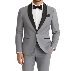 Costume homme gris col châle