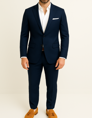 Costume homme bleu marine avec pochette
