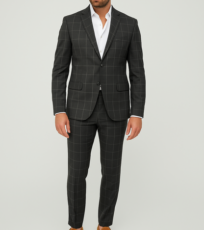 Costume homme gris foncé à carreaux