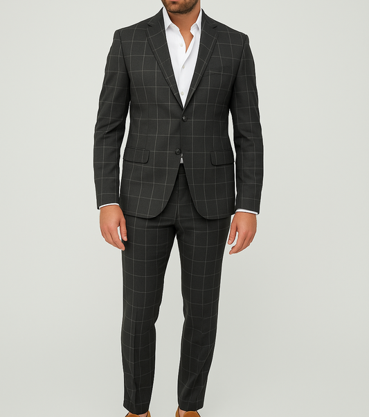 Costume homme gris foncé à carreaux