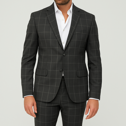 Costume homme gris foncé à carreaux