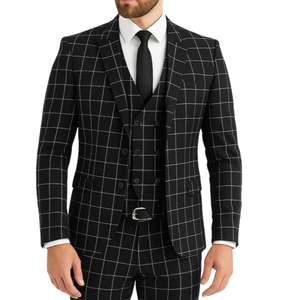 Costume homme noir 3 pièces à carreaux