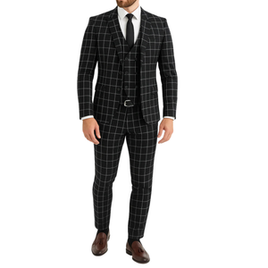 Costume homme noir 3 pièces à carreaux