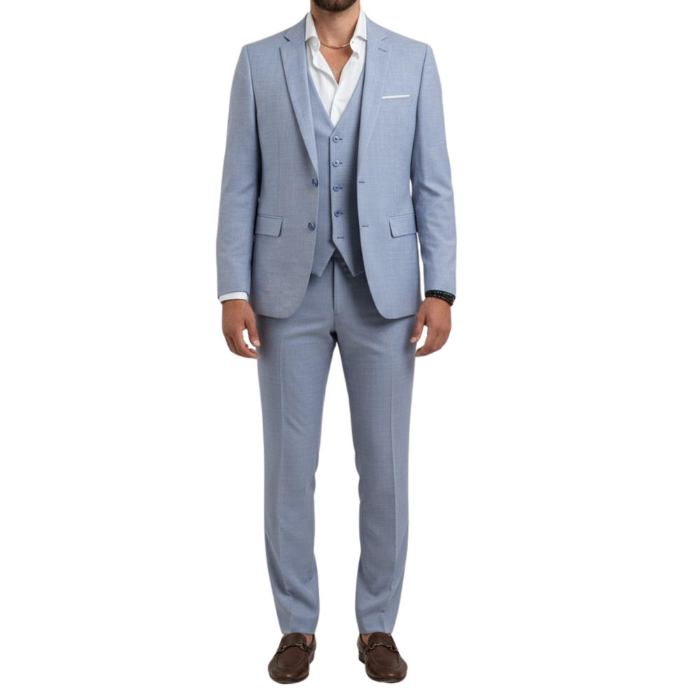 Costume homme bleu ciel effet lin
