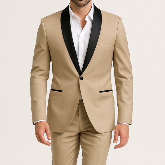 Costume homme beige col châle