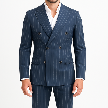 Costume homme croisé bleu à rayures