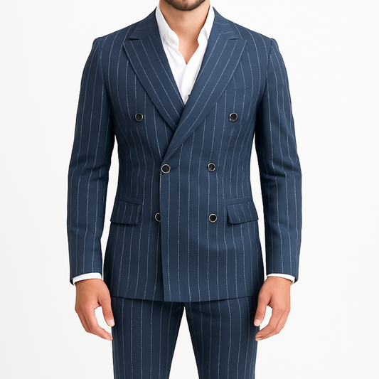 Costume homme croisé bleu à rayures