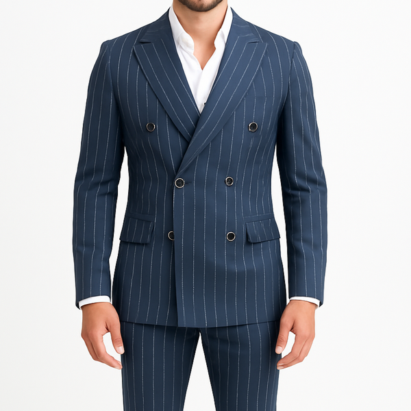Costume homme croisé bleu à rayures