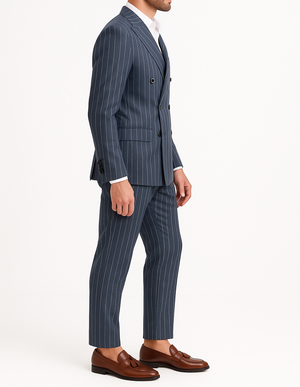 Costume homme croisé bleu à rayures