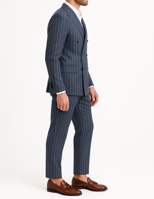 Costume homme croisé bleu à rayures
