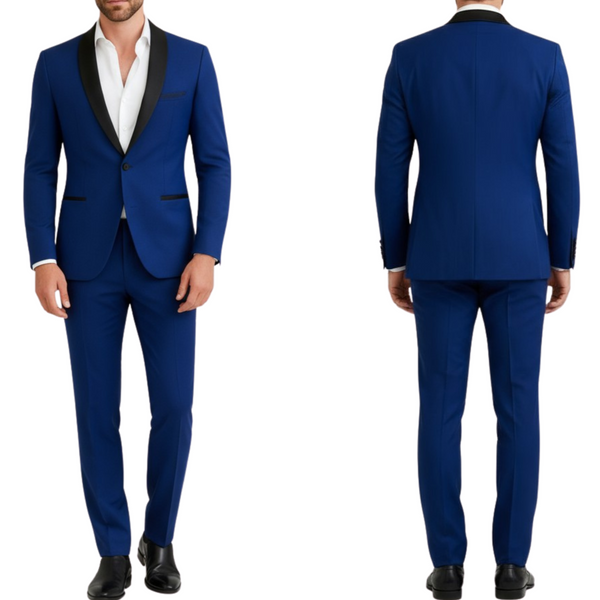 Costume homme bleu électrique col châle