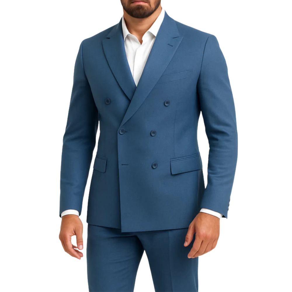 Costume homme bleu jeans croisé Mario