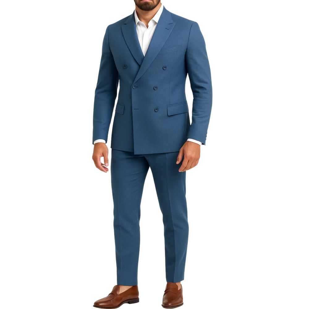 Costume homme bleu jeans croisé Mario