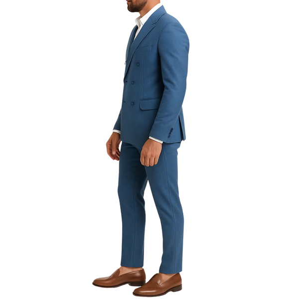 Costume homme bleu jeans croisé Mario