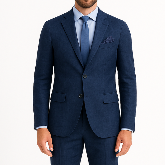 Costume homme effet lin bleu LINO