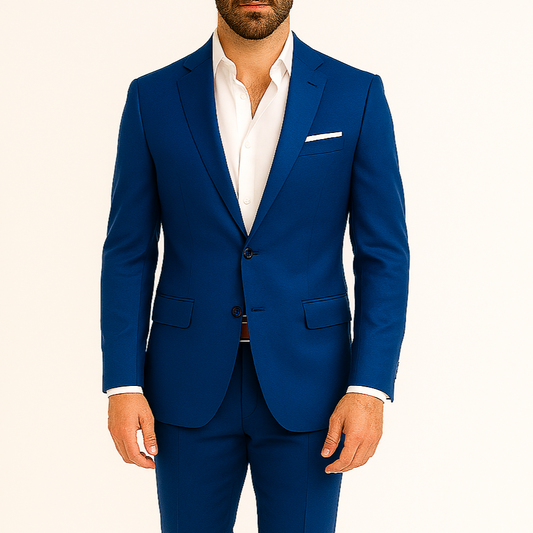 Costume homme bleu avec pochette