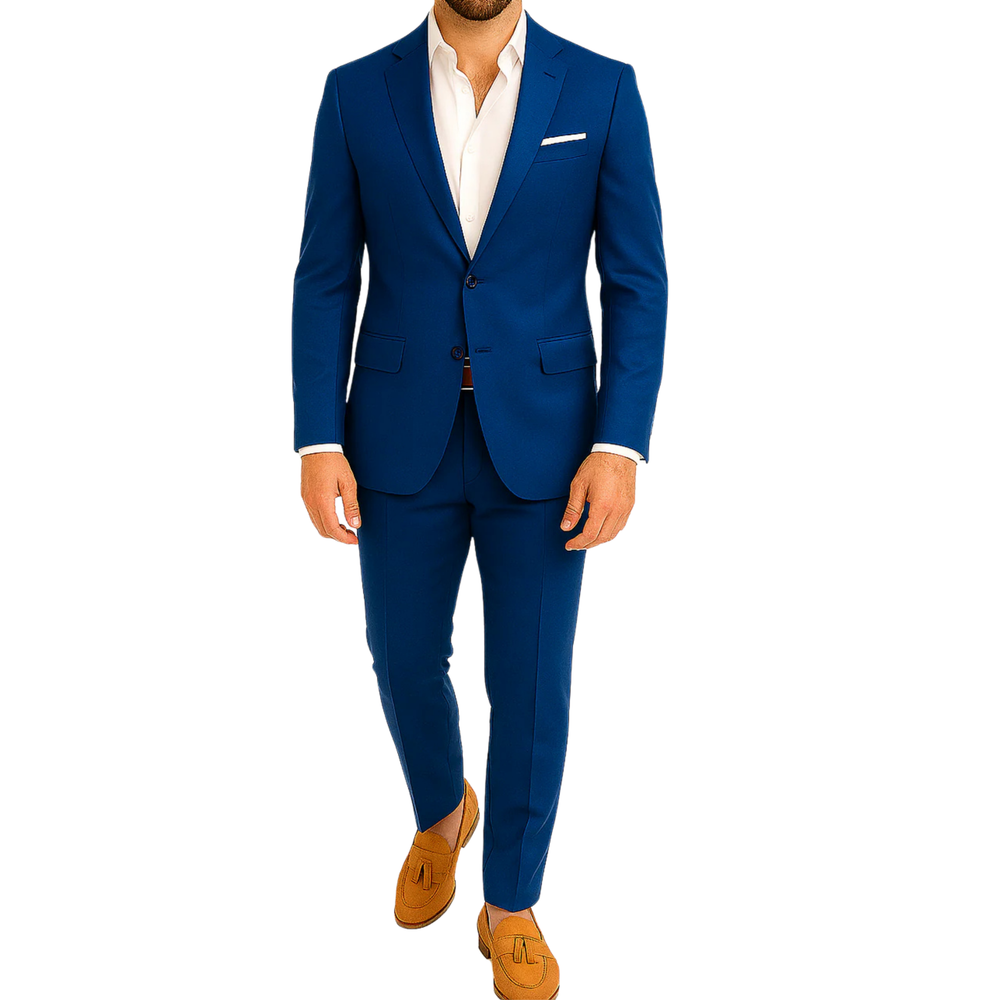 Costume homme bleu avec pochette
