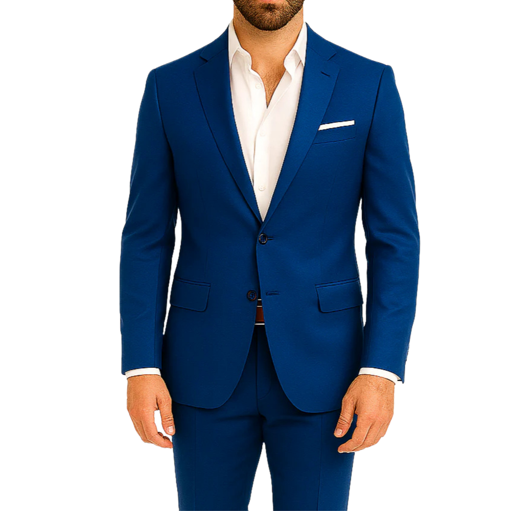 Costume homme bleu avec pochette