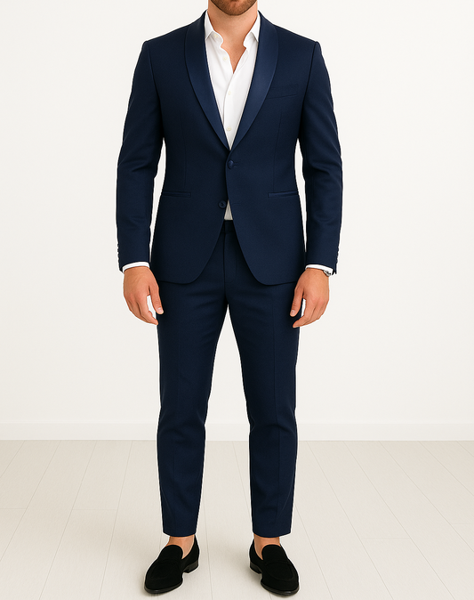 Costume homme bleu marine col châle