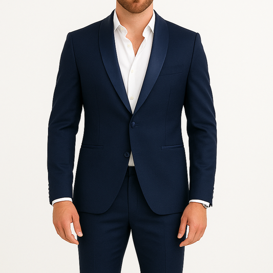 Costume homme bleu marine col châle