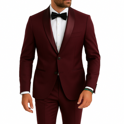 Costume homme bordeaux col châle