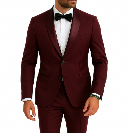 Costume homme bordeaux col châle