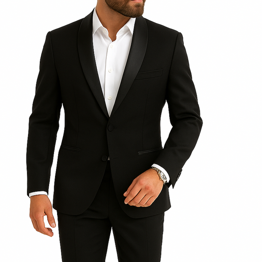 Costume homme noir col châle