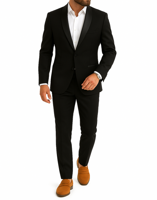 Costume homme noir col châle