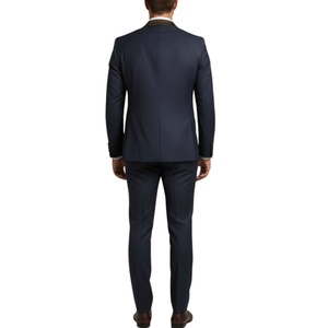 Costume homme bleu col a pointe satin